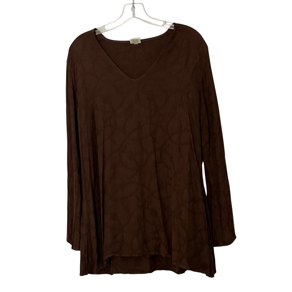 CP Shades Embroidered Tunic Top Brown V Neck Long Sleeve Lagenlook - Medium